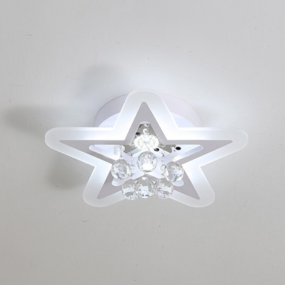 White Pentagram Flush Mount Fixture Nordic Crystal Bedroom LED Ceiling Light, 16/19.5 Inch Width