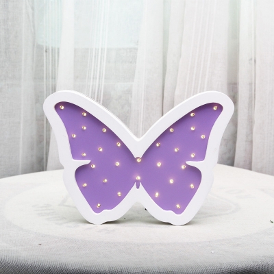 Wood Butterfly Mini Night Lamp Cartoon Pink/Purple/Yellow LED Wall Lighting for Children Bedroom