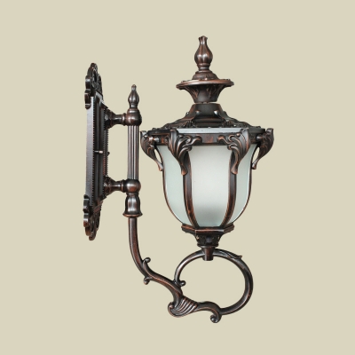 1 Bulb Iron Wall Mount Lamp Cottage Brass/Coffee Swirl Arm Wall Light Sconce with Bell Frosted Glass Shade