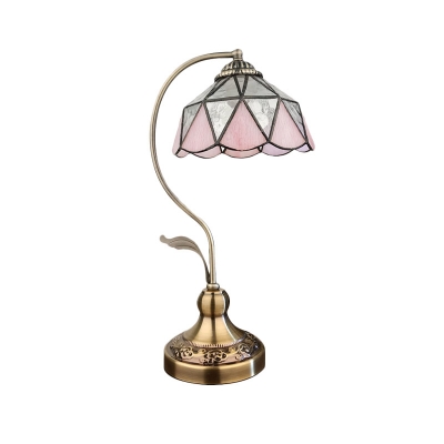 1-Light Bowl Shaped Night Table Lighting Tiffany Pink Stained Glass Desk Lamp with Gooseneck Arm