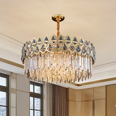 10-Light Ceiling Lamp Modern Bedroom Chandelier with Round Crystal Rectangle Shade in Gold