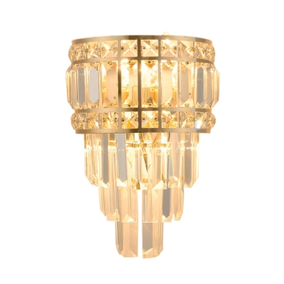 3-Light Layered Flush Mount Wall Sconce Contemporary Gold Crystal Prism Wall Mount Lighting Fixture