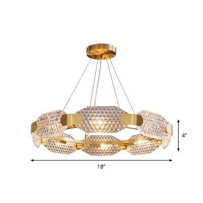 6 Heads Octagon Crystal Ceiling Chandelier Contemporary Gold Loop Living Room Hanging Light