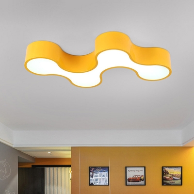 Acrylic Curve Flush Ceiling Light Kids Red/Yellow/Blue LED Flush Mount Recessed Lighting for Bedroom