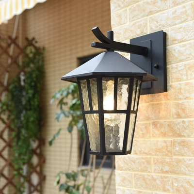 Birdcage Clear Rippled Glass Wall Light Fixture Countryside 1-Bulb Outdoor Sconce in Bronze/Black