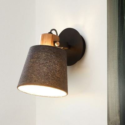 Black Cone Adjustable Reading Wall Light Nordic Single Fabric Wall Mounted Lamp with Wood Accent