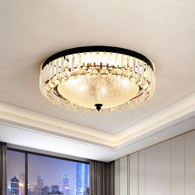 Bowl Shade Bedroom Ceiling Light Modern Water Glass 5-Light Black Flush Mount Fixture with Circle Crystal Trim