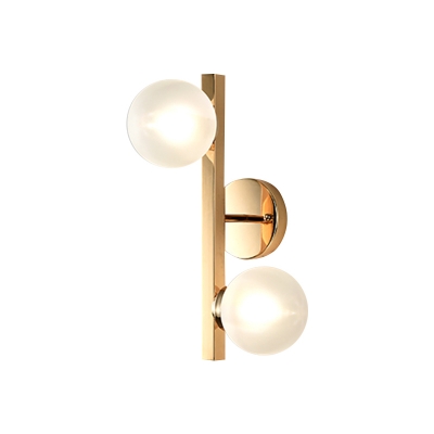 Brass Lever Wall Mount Lamp Postmodern 2 Heads Metal Sconce Light with Orb Frosted Glass Shade