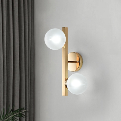 Brass Lever Wall Mount Lamp Postmodern 2 Heads Metal Sconce Light with Orb Frosted Glass Shade