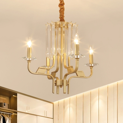 

Candle Bedroom Hanging Chandelier Contemporary Iron 4/6-Head Gold Pendant Light with K9 Crystal Accent, HL624642