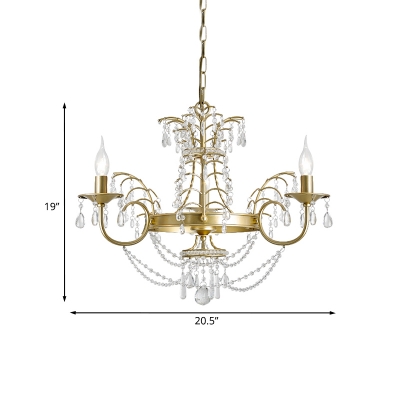 Candle Living Room Pendant Lighting Postmodern Crystal 3 Heads Gold Hanging Chandelier
