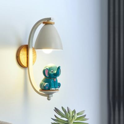 Cartoon 1-Light Wall Lighting White Unicorn/Elephant/Flying Pig Wall Mounted Lamp with Bell Iron Shade