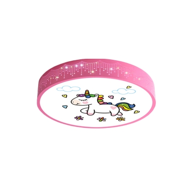Cartoon Round Flush Mount Light Acrylic LED Nursery Ceiling Lamp with Animal Pattern in Pink