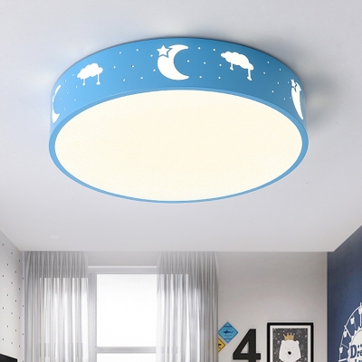 Circle Bedroom Ceiling Light Acrylic LED Kids Flushmount with Cutout Design in White/Pink/Blue