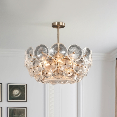 Circular Dining Room Chandelier Light Modern Clear Glass 4-Bulb Gold Ceiling Pendant