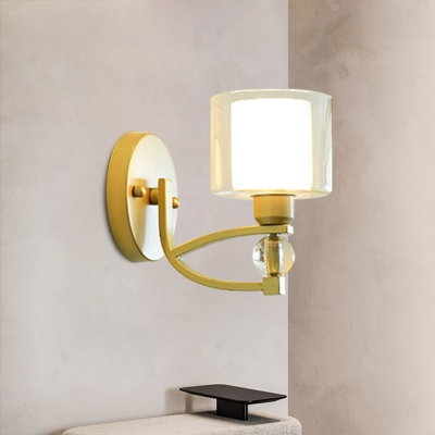 Clear and Frosted Glass Cup Wall Lamp Simplicity Single Living Room Sconce Light in Gold