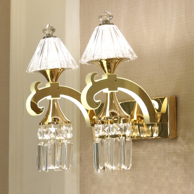 Cone Clear Crystal Wall Mount Lighting Traditional 1/2-Light Living Room LED Wall Lamp in Gold