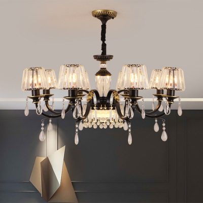Cone Clear Prismatic Glass Chandelier Contemporary 3/8-Bulb Living Room Ceiling Pendant Lamp in Black