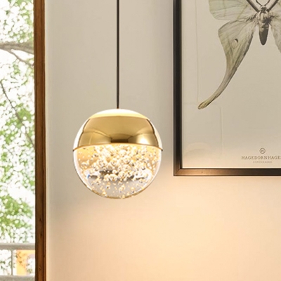 Crystal Ball/Droplet/V Shape Mini Pendant Minimalism Bedside Integrated LED Hanging Ceiling Light in Gold