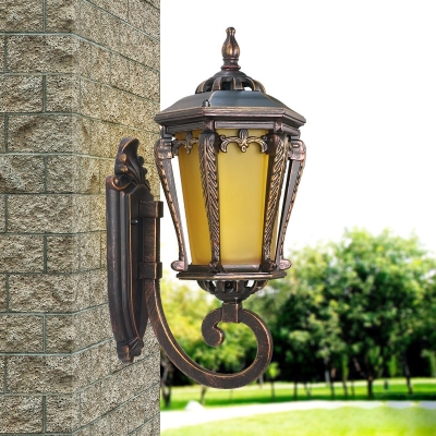 Cylinder Yellow Glass Wall Mount Lighting Classic 1 Light Outdoor Outdoor Wall Lamp in Bronze with Metal Frame
