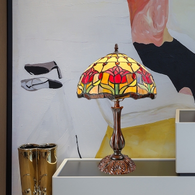Grid Glass Bronze Nightstand Light Roseborder 1-Light Tiffany Style Table Lamp for Living Room