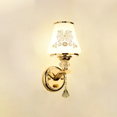 Jar Shape Frosted Glass Wall Lamp Modernism 1-Bulb Gold Finish Wall Mount Lighting