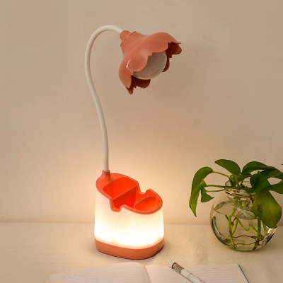 Kids LED Reading Light Grey/Pink/Blue Flower Study Lamp with Plastic Shade and Pen Container Base