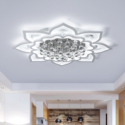 LED Lotus Flush Mount Light Minimalism White Crystal Ball Ceiling Flush for Living Room
