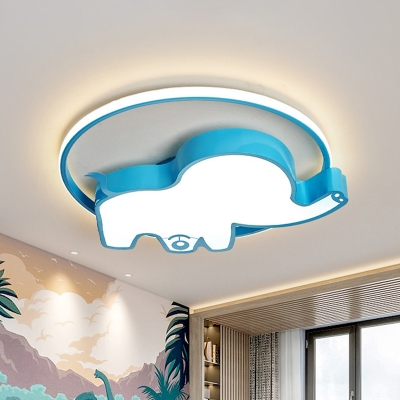 LED Nursery Ceiling Flush Kids Blue Flush Mount Lighting Fixture with Car/Dolphin/Elephant Acrylic Shade