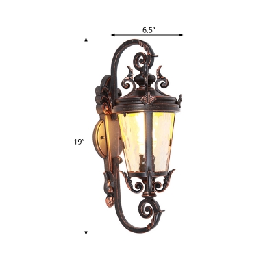 Lodge Lantern Sconce Light Fixture 1 Bulb Amber Dimple Glass Wall Mounted Lamp in Black