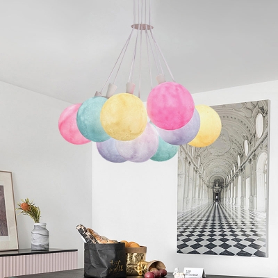 Macaron Cluster Balloon Pendant Acrylic 9 Lights Pink-Yellow-Grey Ceiling Suspension Lamp for Kids Room