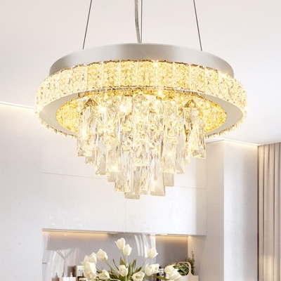 Modernist Circle Ceiling Fixture LED Faceted Crystal Semi Flush Light in Gold for Dining Room