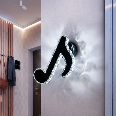 Musical Note Crystal Wall Lighting Contemporary LED Foyer Sconce Light Fixture in Black