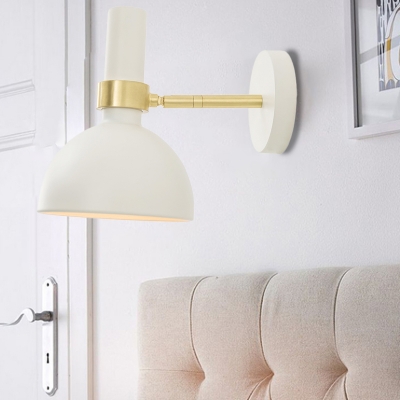 Nordic Dome Rotatable Wall Reading Lamp Iron 1-Light Bedside Wall Mounted Fixture in Black/White and Brass