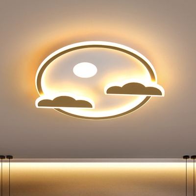 Nordic LED Flushmount Lamp Gold Moon-Cloud Night Sky Ultrathin Ceiling Light with Acrylic Shade in Warm/White Light