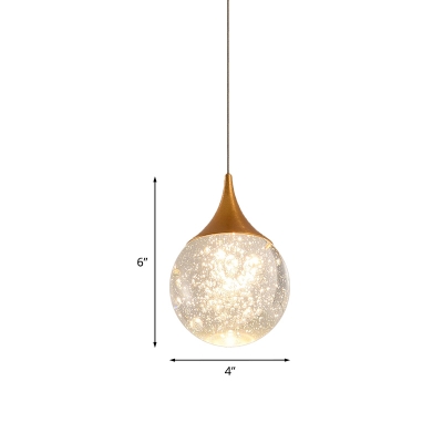 Orb Shaped Bedside Pendant Lamp Minimalistic Seedy Crystal Single Coffee Suspended Lighting Fixture