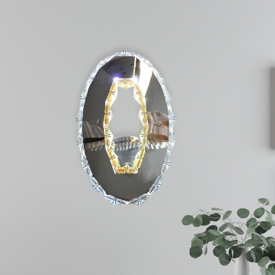 Oval Crystal Sconce Light Fixture Simple LED Bedroom Wall Lighting in Chrome, Warm/White Light