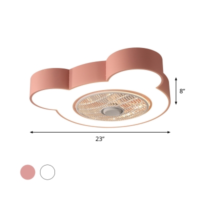 Penguin/Bear/Rabbit Shape Semi Flush Mount Light Macaron Metallic Grey/Pink Finish LED Fan Lamp, 23