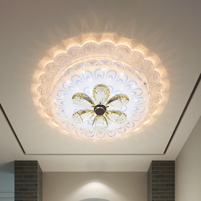 Petal Amber Crystal Ceiling Fixture Modernism LED Foyer Flush Light with Peacock Tail Pattern