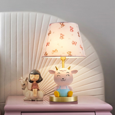 Pink and Blue Cone Table Lamp Kids 1 Light Fabric Nightstand Light with Resin Sheep Base