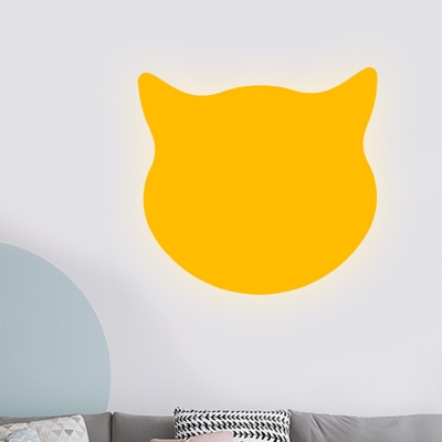 Pink/Yellow/Blue Finish Cat Wall Lighting Minimalist LED Wood Panel Sconce Lamp Fixture for Bedroom