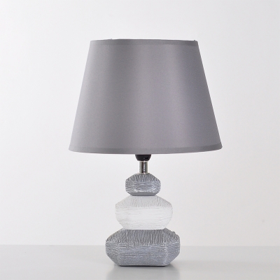 Polygon Stone Night Stand Lamp Modern Ceramic Single Bedside Table Light with Cone Shade in Black/Grey