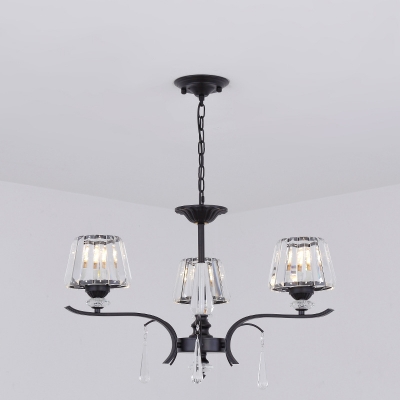Prismatic Crystal Tapered Chandelier Modernism 3/6 Bulbs Bedroom Hanging Light in Black