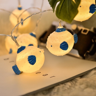 Pufferfish Battery/USB String Lamp Cartoon PVC 20-Light Kids Room LED Fairy Light String in Blue, 9.8 Ft