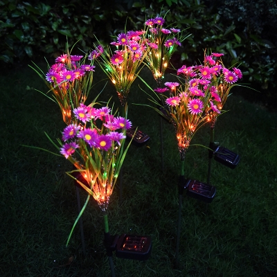 Rose Red Small Daisies Solar Stake Light Modernist LED Fabric Ground Lighting, Pack of 2