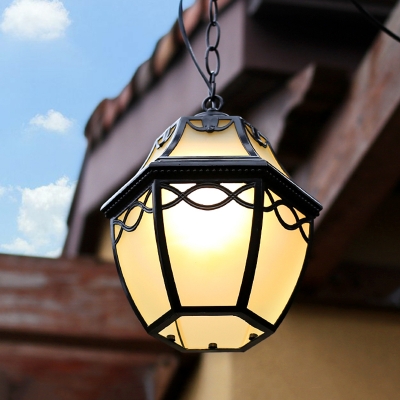 Rural Open Bottom Pendant Lamp 1-Light Frosted Glass Hanging Ceiling Light in Black