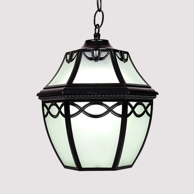 Rural Open Bottom Pendant Lamp 1-Light Frosted Glass Hanging Ceiling Light in Black