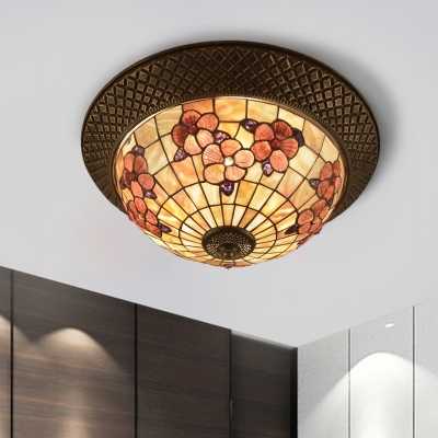 Shell Bronze Flush Mount Fixture Peony/Jewel/Flower LED Tiffany Style Ceiling Light with Crisscrossed Edge