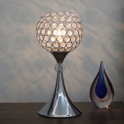 Silver Globe Night Table Lamp Modern Cut Crystal 1 Bulb Living Room Nightstand Light