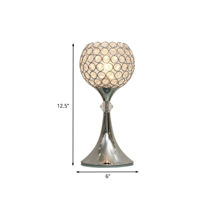 Silver Globe Night Table Lamp Modern Cut Crystal 1 Bulb Living Room Nightstand Light